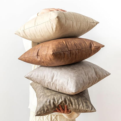 Oversized Neutral Decorative Leather Pillow Cover Pack of 2, - Image 6