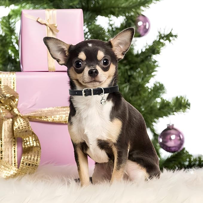 Hot Pink Puppy Collar with Bell, Soft Pu Leather Cat Collars Adjustable Buckle - Image 2