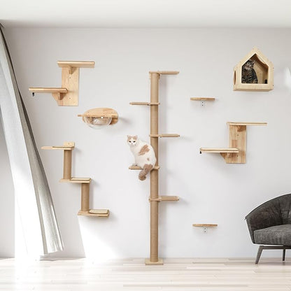 FUKUMARU Tall Cat Tree, 5 Tier Floor to Ceiling Cats Tower, Wall-Mounted Kitten - Image 9
