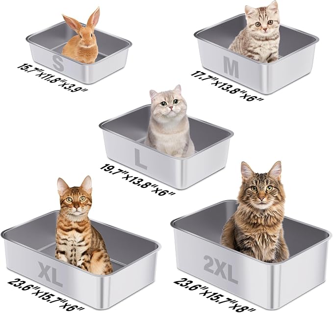 Small Stainless Steel Litter Box 2 Pack, 15.7"x11.8"x4" Small Litter Box - Image 6