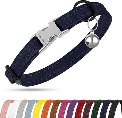 Leather Cat Collar with Buckle and Removable Bell - Image 8
