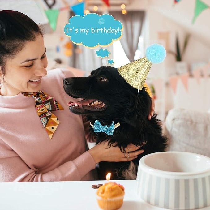 4 Pcs Cat Birthday Hat Bowtie Small Dog Hat Headband Topper Bowtie Adjustable - Image 4