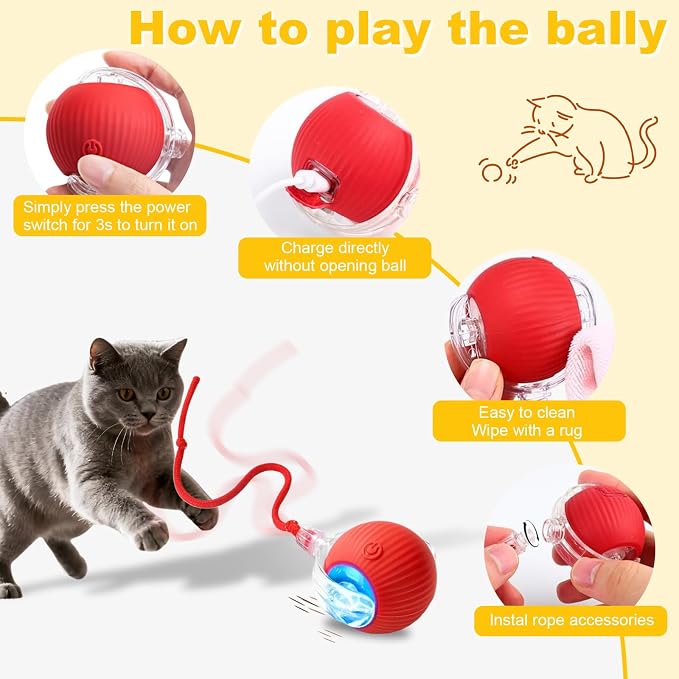 Interactive Cat Toys Ball for Indoor Cats＆Dogs, Automatic Cat Toy 360° - Image 7