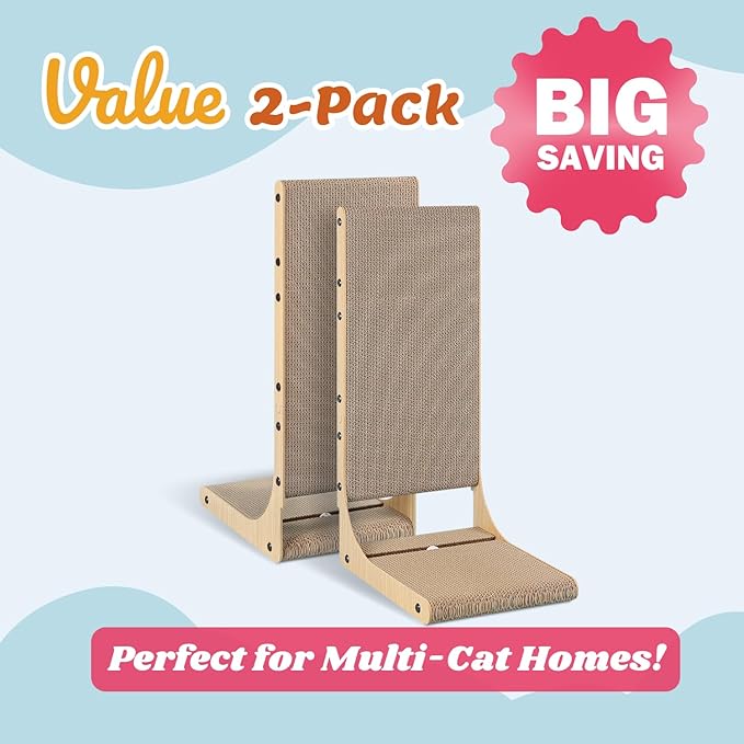 Zakkart 4-Pack Cat Scratching Board, 25.6'' Tall Cardboard L Shape Vertical Cat - Image 2
