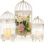NUPTIO Decorative Candle Lanterns White: 3 Pcs Distressed White Metal Bird Cage by Nuptio