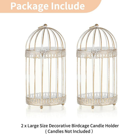NUPTIO Decorative Bird Cage Lantern: 2 Set of 10 inch Tall Rustic White - Image 7