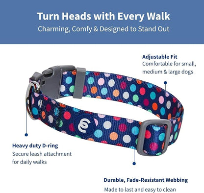 Blueberry Pet Essentials Rainbow Polka Dots Adjustable Dog Collar, Neck 12"-16" - Image 2
