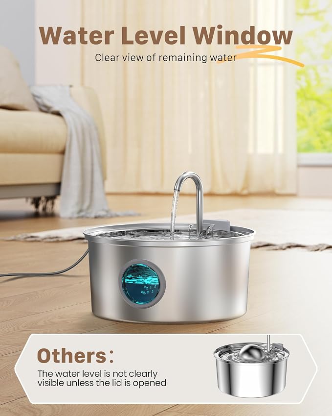 Cat Fountains for Drinking Stainless Steel: 108oz/3.2L Cat Water Fountain Led - Image 6