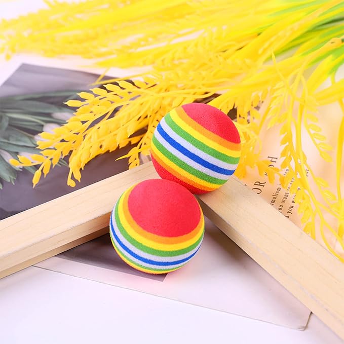 PET SHOW 10pcs 1.38" Red Rainbow Cat Toy Balls Soft EVA Foam Interactive Indoor - Image 2