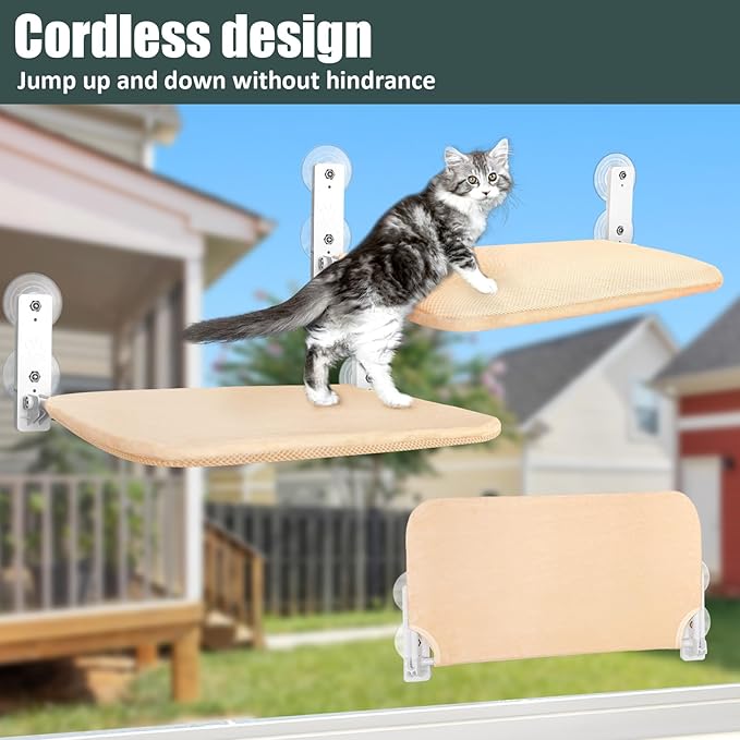 Sunhoo Cat Window Hammock Perch Cordless Perches Window Sill Seat Bed Foldable - Image 3