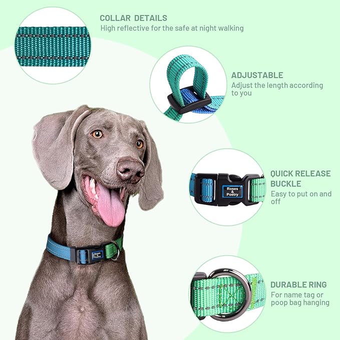 Roses&Poetry Collars for Dogs, Adjustable Reflective Durable Pet Collars for - Image 3