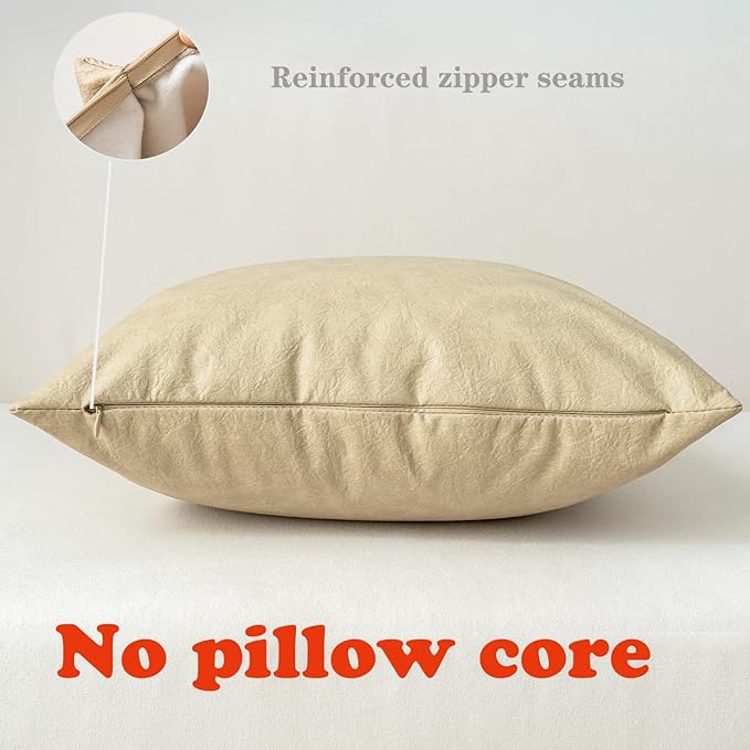 Pack of 4 Oversized Faux Leather Neutral Decorative Throw Pillow Covers 24x24 - Image 3