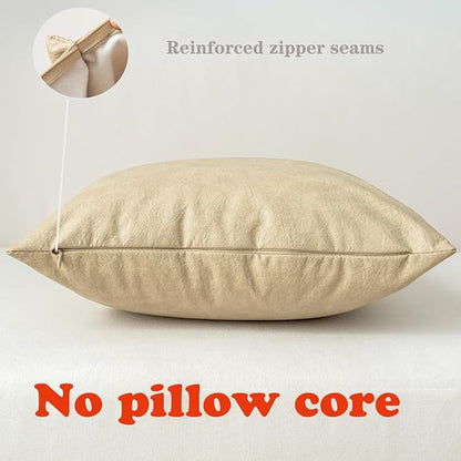 Pack of 4 Neutral Decorative Faux Leather Throw Pillow Covers 18x18 inch - Image 2