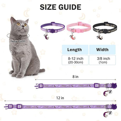 Cat Collar with Bells Breakaway, 3 Pack Moon and Star Cat Collar Reflective - Image 6