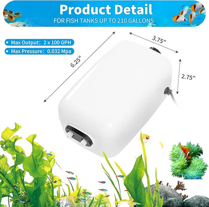 AQUANEAT Aquarium Air Pump for 20-210 Gallon Tank, Fish Air Bubbler, Hydroponic - Image 2