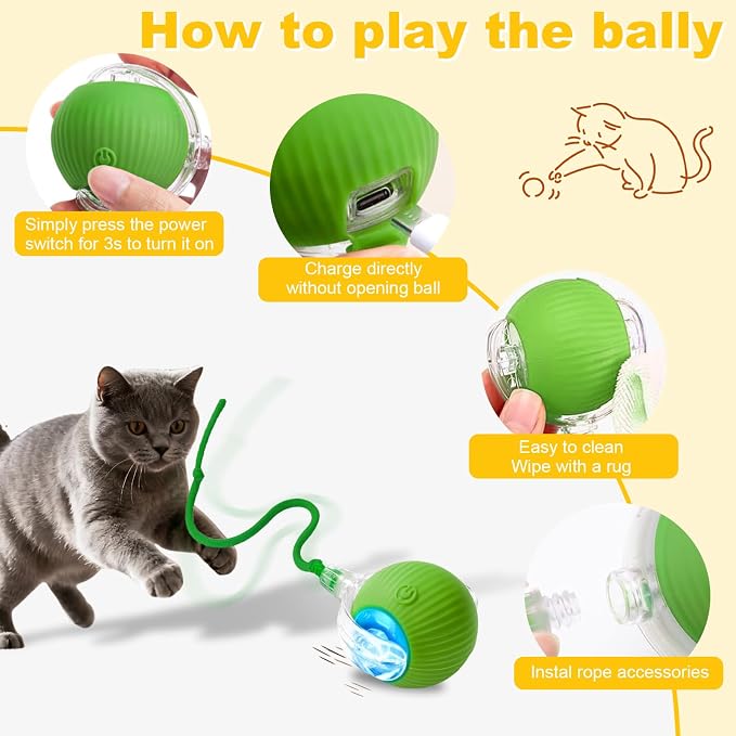 Interactive Cat Toys Ball for Indoor Cats＆Dogs, Automatic Cat Toy 360° - Image 8