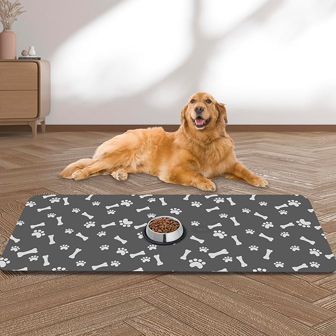 Dog Food Mat, Extra Large 39.4"x31.5" Absorbent Dog Mat by yuzshin