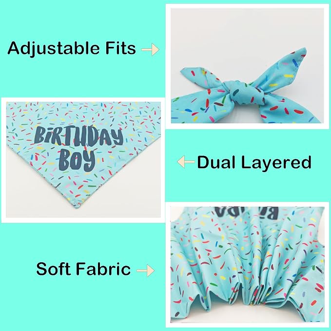 Birthday Boy Dog Bandanas 1 Pack, HBD Pet Scarves - Image 6
