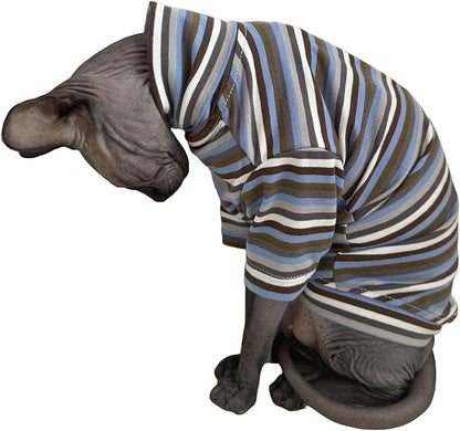 Vintage Stripes Sphynx Hairless Cats Shirt Cotton Cat Turtleneck Pet Clothes - Image 3