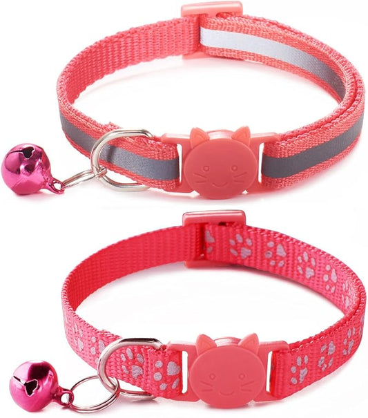 Red Breakaway Cat Collar with Bells, Reflective Kitten Collar with Bells by YOUALSO