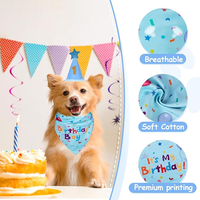 Dog Birthday Bandana Set, Dog Birthday Party Supplies, Puppy Boy Girl Birthday - Image 4