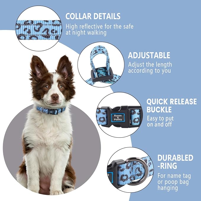 Roses&Poetry Dog Collars for Medium Dogs, Leopard Print Puppy Collar Adjustable - Image 2