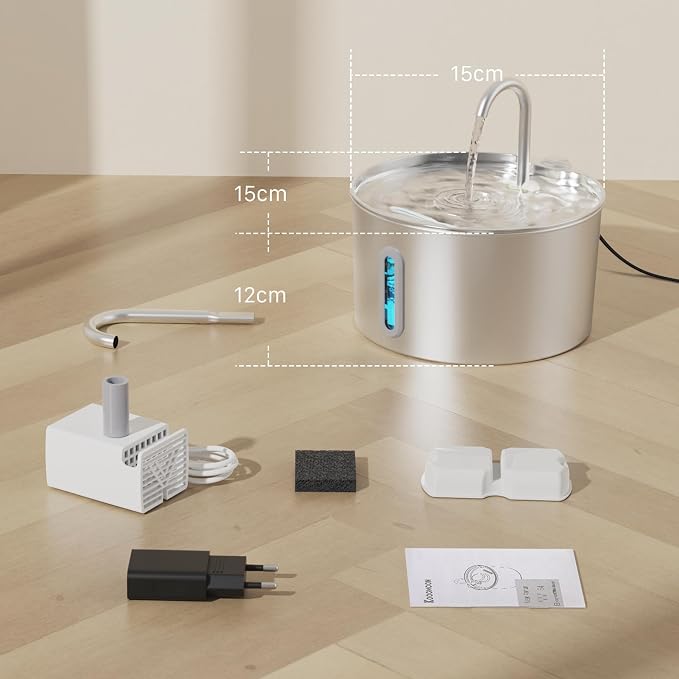 Cat Water Fountain Stainless Steel: 74oz/2.2L Cat Fountain - Image 9