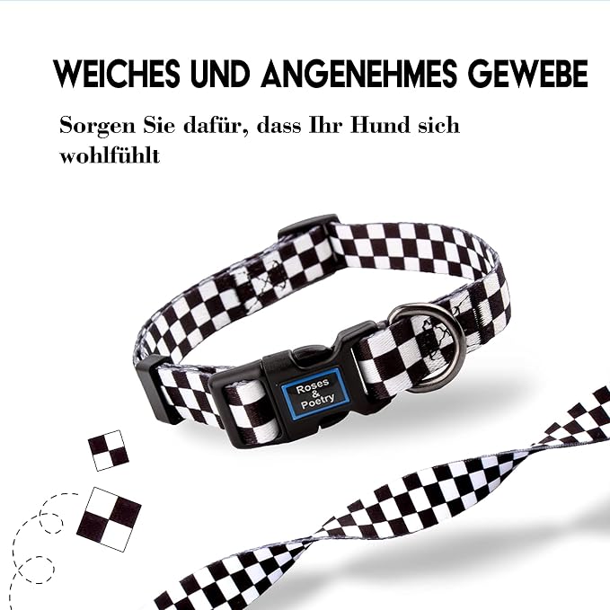 Roses&Poetry Dog Collar with Colourful Checkered Patterns, Adjustable Durable - Image 7