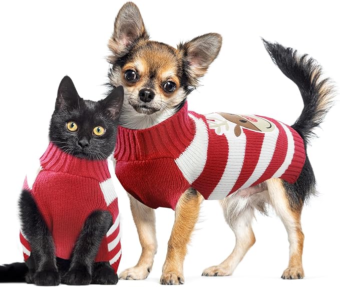 Dog Christmas Sweater Cute Striped Reindeer Xmas Pet Clothes Holiday Puppy Cat - Image 2
