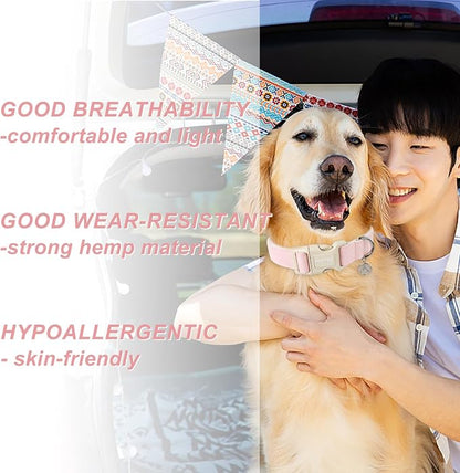 DOGWONG Cotton Pink Dog Collar Adjustable Soft Natural Fabric Pet Cute Wedding - Image 4