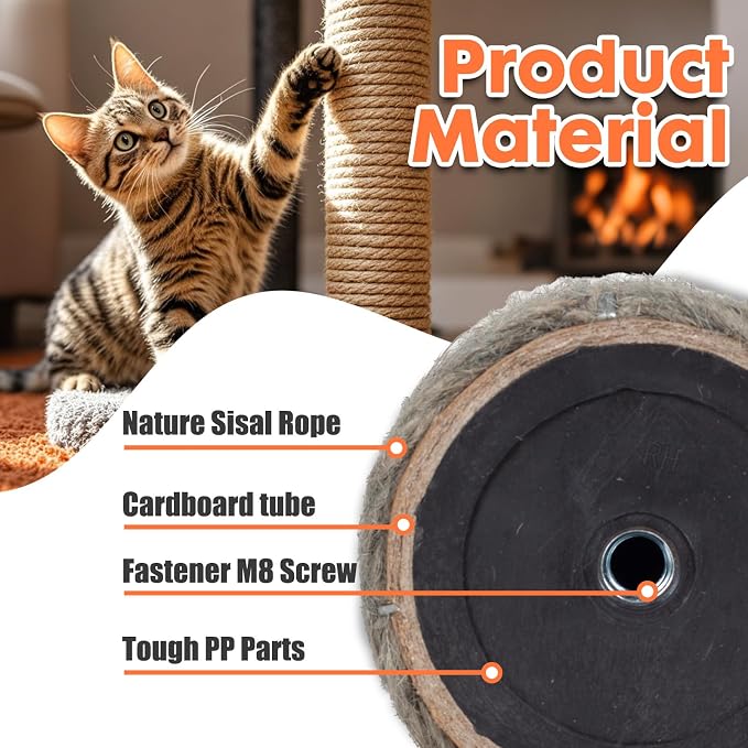 PowerKing Natural Sisal Replacement Scratching Post, 4 Pieces M8 Cat Scratch - Image 3