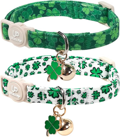Cat Collar, Spring Green Shamrock Cat Collar by UPURARAPUP
