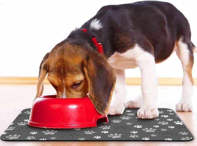 Dog Food Mat, Absorbent Water Bowl Mats Cat Pet Feeding Placemats Dark Gray 12 - Image 6