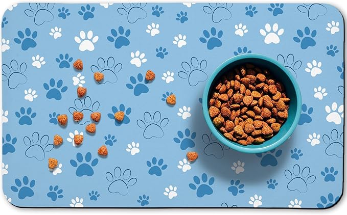 Dog Food Mat, Absorbent Water Bowl Mats Cat Pet Feeding Placemats Blue 16 * 24 by Zoeeya