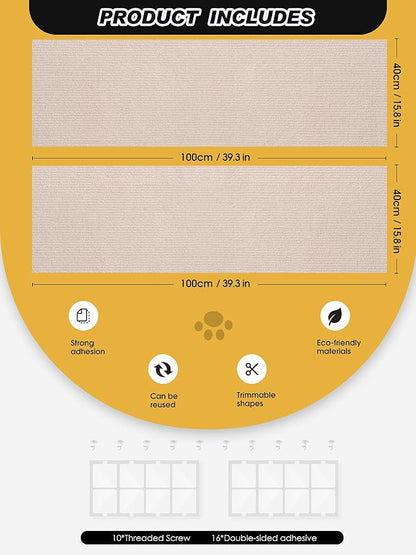 2PCS 39.4"x15.8" Cat Scratch Mat, Trimmable Self-Adhesive Carpet, DIY Climb Cat - Image 7