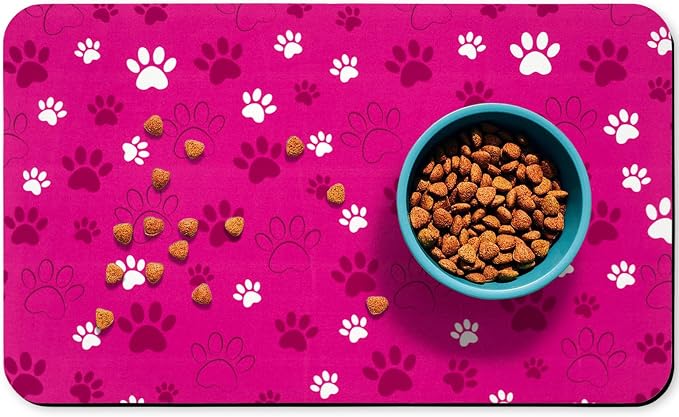 Dog Food Mat, Absorbent Water Bowl Mats Cat Pet Feeding Placemats Pink 16 * 24 by Zoeeya
