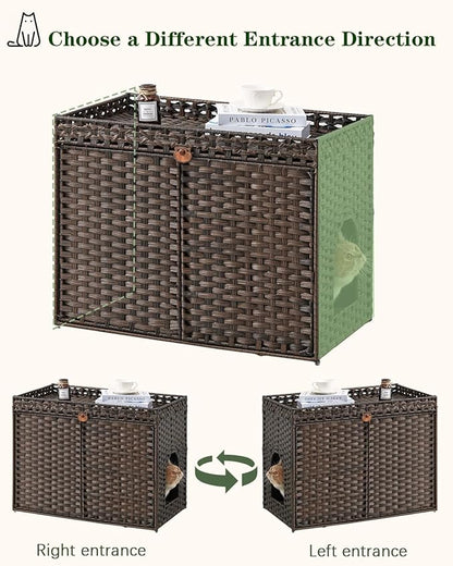 Cat Litter Box Enclosure Furniture, Handwoven Rattan Hidden Litter Box - Image 6