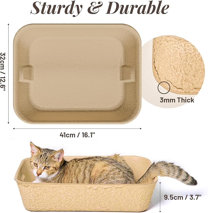 4 Pack Disposable Cat Litter Boxes, Durable Leak-Proof Cardboard Kitty Litter - Image 2