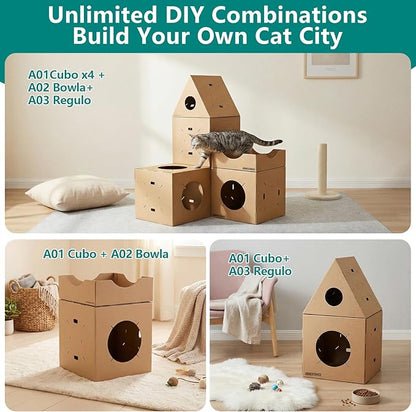 Modular Cardboard Cat Condo System, Semi-Enclosed Cube Module - Image 6