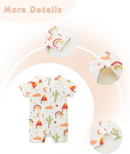 Unisex Summer Trendy 2-Pack Rompers Short Sleeve Zipped Bodysuit Infant Cotton - Image 6