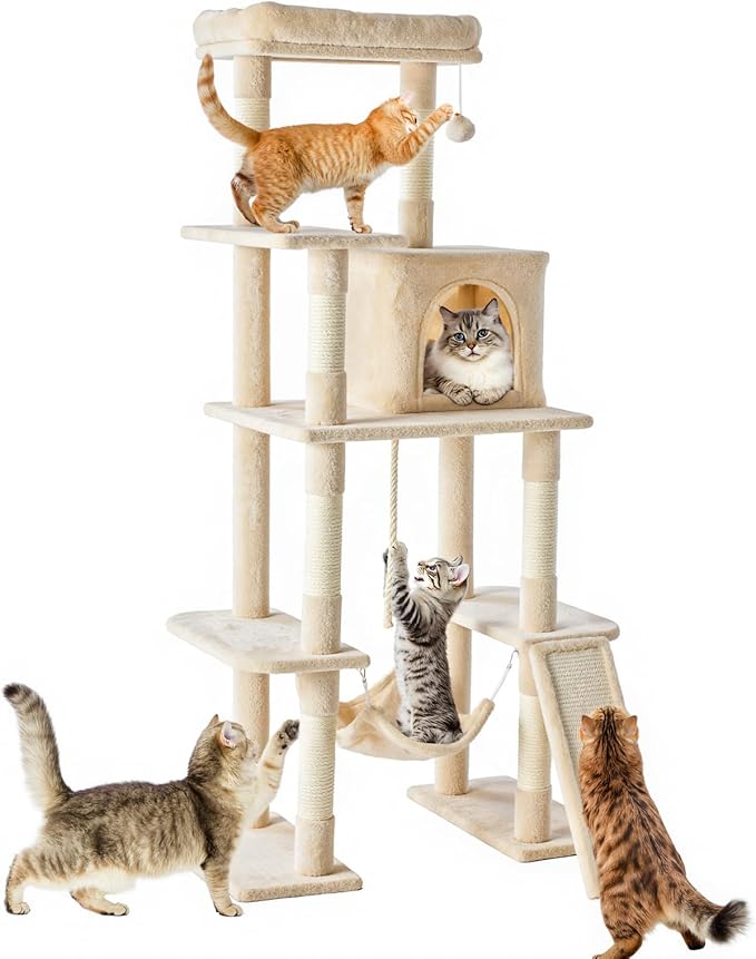 DUMOS Large 63in Cat Tree Tower, Natural Sisal Scratching Posts, Extended by DumosLifestyle