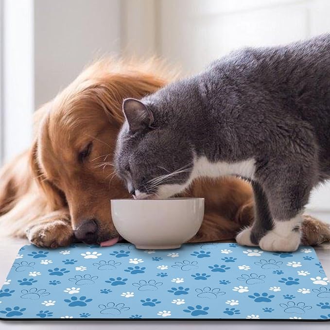 Dog Food Mat, Absorbent Water Bowl Mats Cat Pet Feeding Placemats Blue 16 * 24 - Image 7