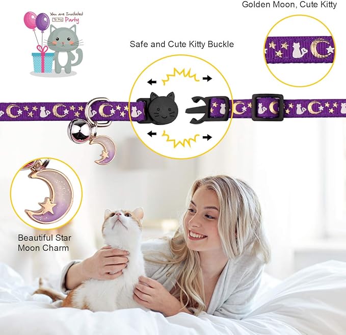 4PCS Cat Collar with Bells, Breakaway Cat Collars, Kitten Collar with Bell - Image 3