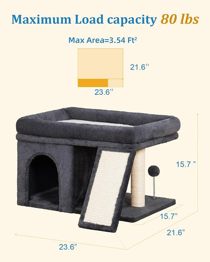 XL Cat Tree Tower for Large Adult Cats 20 lbs+, 25in Perch Bed, Condo Cave for - Image 7
