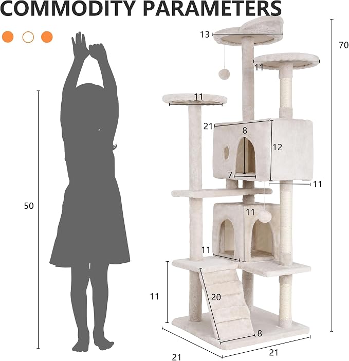 70 Inch Beige Cat Tree, Tall Cat Tower - Image 6