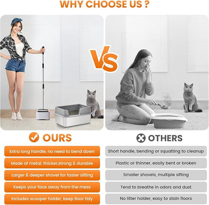 Cat Litter Scoop with Holder 43" Metal Litter Scooper with Stainless Steel Long - Image 2