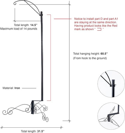 HOHIYA 61″ Heavy Duty Shepherd Hook Bird Feeder and Cage Stand - Image 3