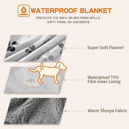 Waterproof Dog Blankets Pet Blanket 50"x60", Soft Fluffy Sofa Car Bed Protector - Image 3