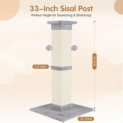 Cat Scratching Post 33 inch for Indoor Cats, High Cat Scratch Post Grey - Image 2