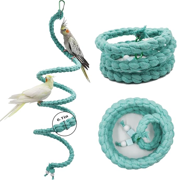 Dnoifne 59 Inch Spiral Rope Perch, Bird Cage Stand Pole Accessory, Climbing Toy - Image 4